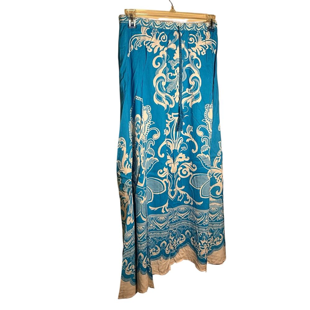 Flying Tomato Maxi Skirt Womens Medium Blue Floral Print Comfort Elastic Waisted